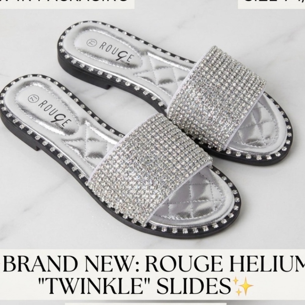 NWT Fancy Bling Rhinestone Silver Slides for Rouge Helium New never worn Size:8